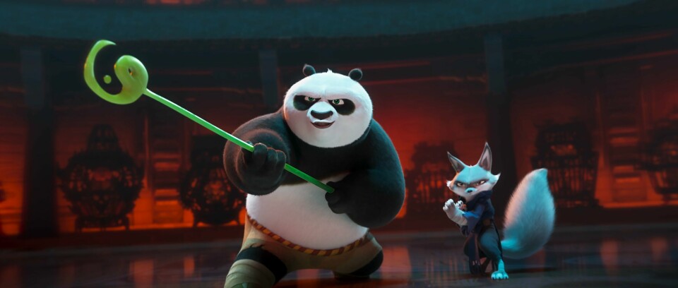 Po (amerikansk stemme Jack Black) og Zhen (Awkwafina) i «Kung Fu Panda 4». kung