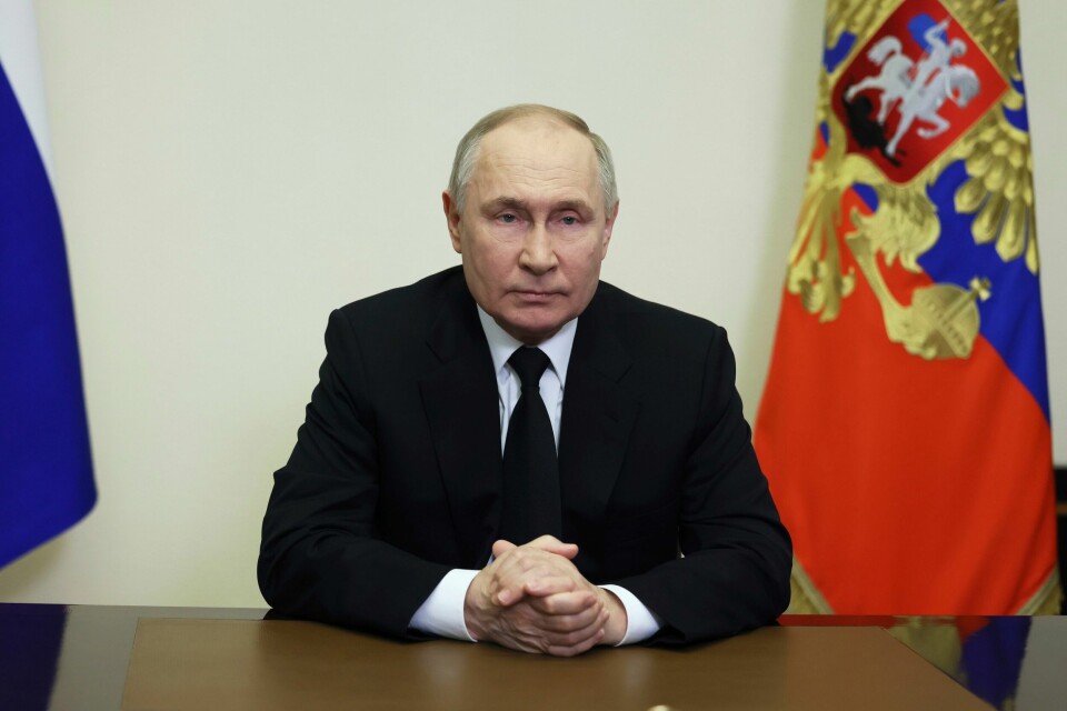 Russlands president Vladimir Putin taler til nasjonene etter angrepet på en rockekonsert i Moskva. Angrepet har svekket hans selvbilde som fedrelandets beskytter. Russlands president Vladimir Putin taler til nasjonene etter angrepet på en rockekonsert i Moskva. Angrepet har svekket hans selvbilde som fedrelandets beskytter. Foto: Mikhail Metzel / Sputnik / AP / NTB