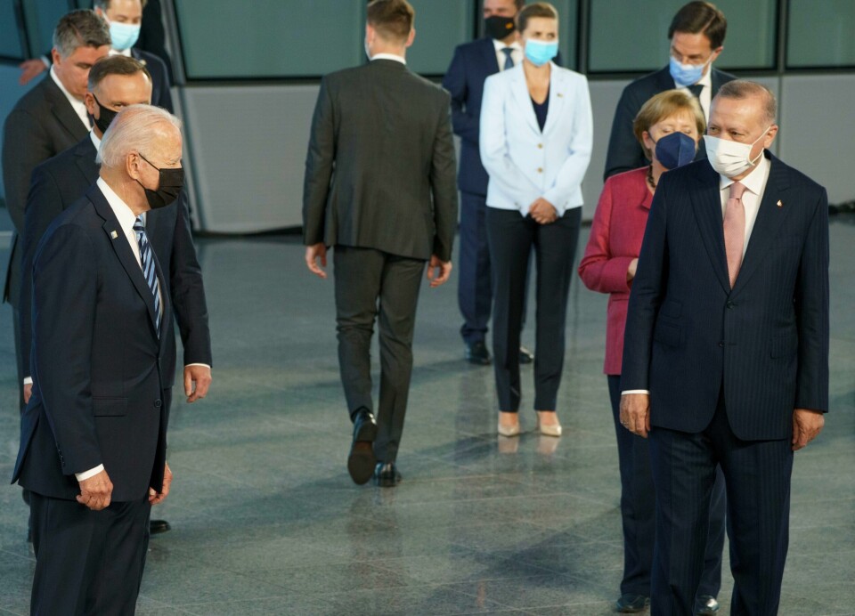 USAs president Joe Biden (t.v.) tar imot Tyrkias president Recep Tayyip Erdogan (t.h.) i Det hvite hus 9. mai, får AFP og Reuters opplyst. Her er de to fotografert under Nato-toppmøtet i Brussel sommeren 2021. USAs president Joe Biden (t.v.) tar imot Tyrkias president Recep Tayyip Erdogan (t.h.) i Det hvite hus 9. mai, får AFP og Reuters opplyst. Her er de to fotografert under Nato-toppmøtet i Brussel sommeren 2021. Foto: Torstein Bøe / POOL / NTB