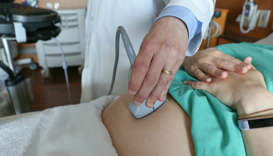 Funnet av mikroplast i morkaker gjør forskerne bekymret for hvilke mulige helseeffekter plasten kan ha på utviklingen av fostre. FILE - In this Aug. 7, 2018 file photo, a doctor performs an ultrasound scan on a pregnant woman at a hospital in Chicago. A new study released Tuesday, Sept. 17, 2019, suggests when a pregnant woman breathes in air pollution, it can travel beyond her lungs to the placenta that guards her fetus. During pregnancy, particle pollution is linked to premature births and low birth weight, but scientists don’t understand why. (AP Photo/Teresa Crawford, File)