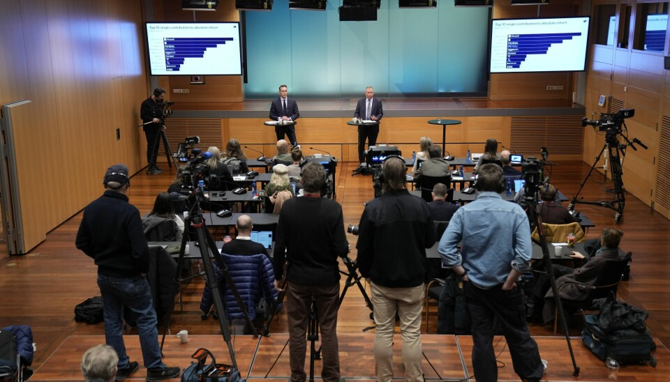 Presentasjon av oljefondets resultat for 2023 tidligere i år. Presentasjon av oljefondets resultat for 2023 tidligere i år. Foto: Fredrik Varfjell / NTB