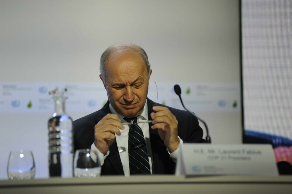 Fem hindringer for klimaavtale Leder av klimaforhandlingene, Frankrikes utenriksminister Laurent Fabius.