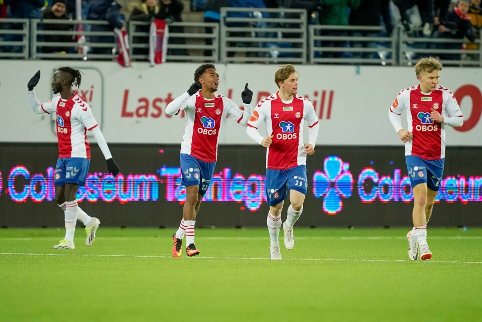 KFUM Oslos Petter Nosa Dahl feirer sin 1-1 scoring under eliteseriekampen i fotball mellom KFUM Oslo og HamKam. KFUM Oslos Petter Nosa Dahl feirer sin 1-1 scoring under eliteseriekampen i fotball mellom KFUM Oslo og HamKam.Foto: Terje Pedersen / NTB