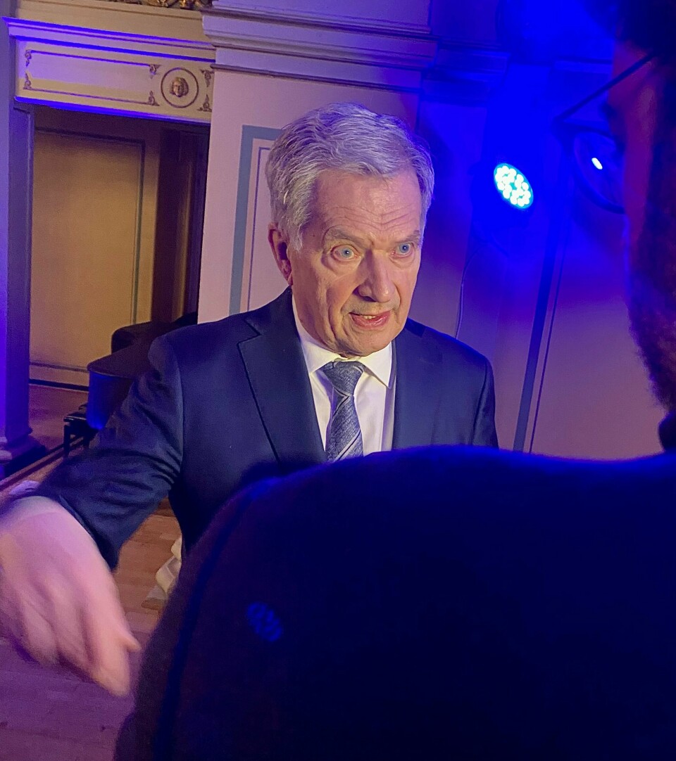 Finlands tidligere president Sauli Niinistö under Nupis Nato-arrangement i Gamle Logen i Oslo nylig. Finlands tidligere president Sauli Niinistö under Nupis Nato-arrangement i Gamle Logen i Oslo torsdag.
