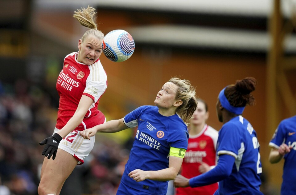 Frida Maanum i aksjon for Arsenal før kollapsen i ligacupfinalen mot Chelsea. Frida Maanum i aksjon for Arsenal før kollapsen i ligacupfinalen mot Chelsea. Foto: David Davies / PA / AP / NTB