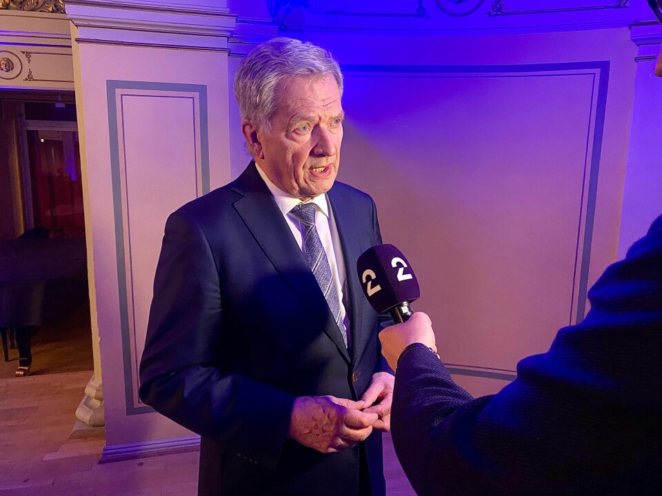 Finlands tidligere president Sauli Niinistö under Nupis Nato-arrangement i Gamle Logen i Oslo i fjor.(Jørn H. Skjærpe) Finlands tidligere president Sauli Niinistö under Nupis Nato-arrangement i Gamle Logen i Oslo torsdag.