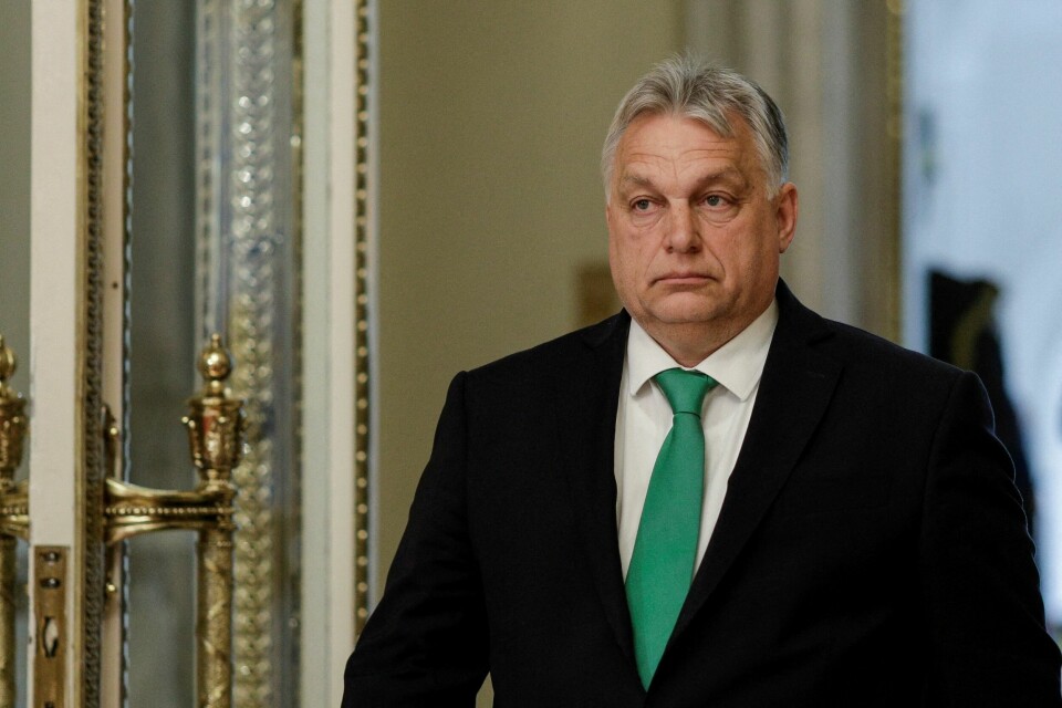 Ungarns statsminister Viktor Orban. Hungarian Prime Minister Viktor Orban arrives for a meeting with EU leaders, in Bucharest, Romania, April 3, 2024. Inquam Photos/Octav Ganea via REUTERS ATTENTION EDITORS - THIS IMAGE WAS PROVIDED BY A THIRD PARTY. ROMANIA OUT. NO COMMERCIAL OR EDITORIAL SALES IN ROMANIA