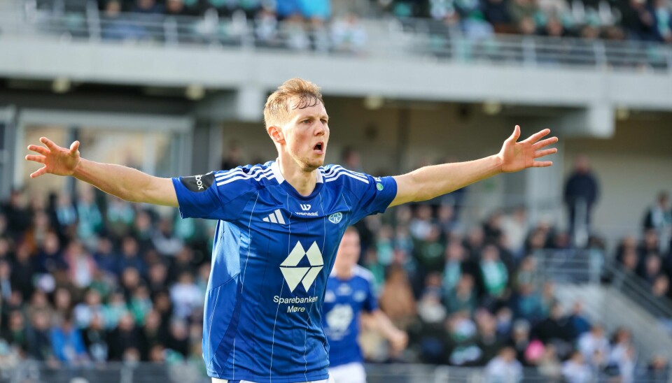 Danske Anders Hagelskjær har scoret 1-0-målet mot HamKam på Briskeby. Danske Anders Hagelskjær har scoret 1-0-målet mot HamKam på Briskeby. Foto: Geir Olsen / NTB