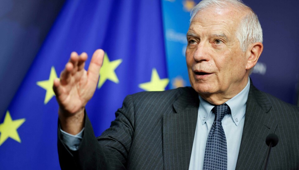 Josep Borrell er urolig for framtidens Europa. Men norsk professor deler ikke veteranens store frykt. High Representative of the European Union for Foreign Affairs and Security Policy Josep Borrell gestures during a press conference on EU activities to restore maritime security and freedom of navigation in the Red Sea at the EEAS building in Brussels, on April 8, 2024. (Photo by Kenzo TRIBOUILLARD / AFP)