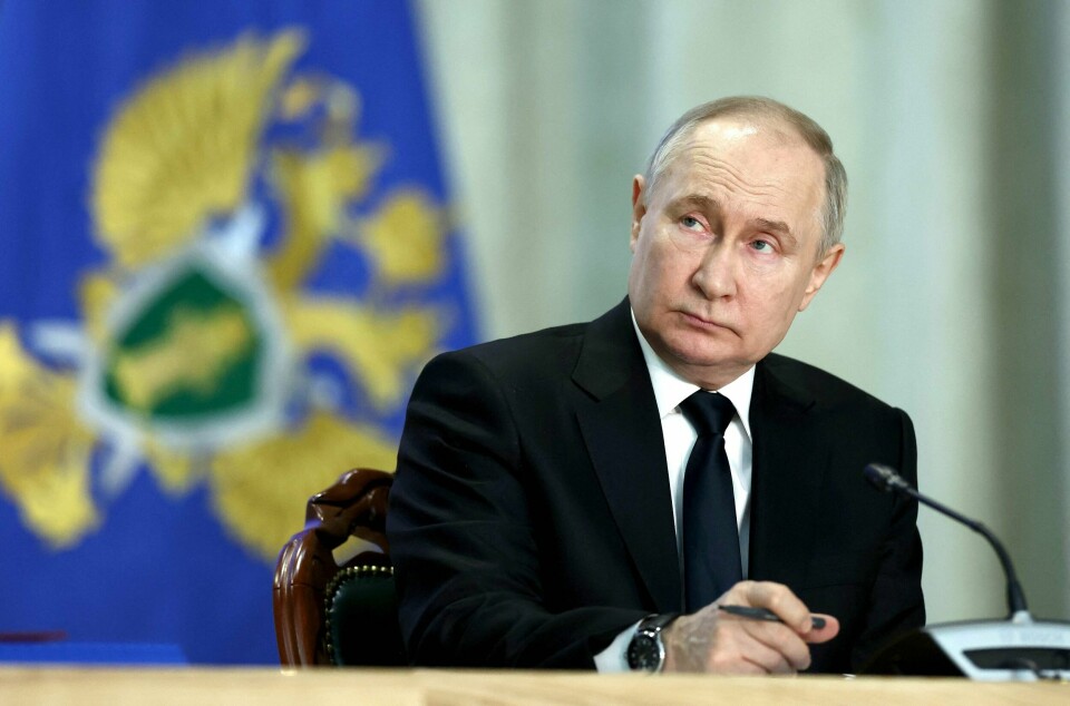 Russland og president Vladimir Putin annekterte Krim-halvøya i 2014, da konflikten mellom russerne og ukrainerne først tente til. Det kulminerte i invasjonen åtte år senere. In this pool photograph distributed by the Russian state agency Sputnik, Russia's President Vladimir Putin attends an expanded board meeting of the Russian Prosecutor General's Office in Moscow on March 26, 2024. (Photo by Sergei GUNEYEV / POOL / AFP)