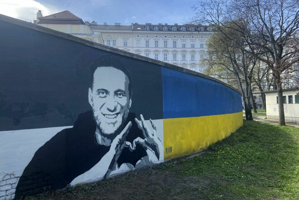 Et bilde av Navalnyj på en vegg i Wien. Et bilde av Navalnyj på en vegg i Wien. Foto: Philipp-Moritz Jenne / AP / NTB