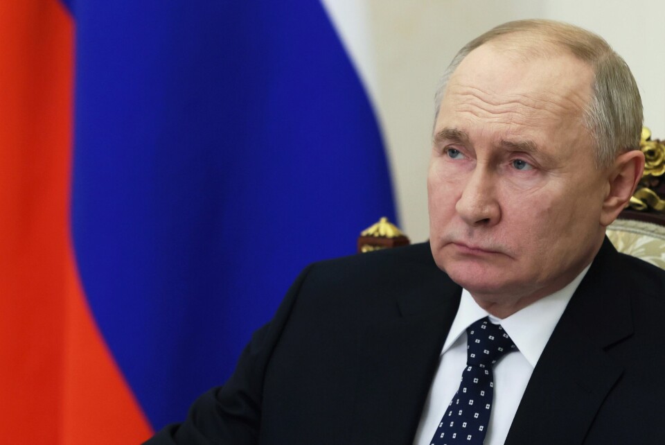Russland og president Vladimir Putin gikk til fullskala invasjon av nabolandet Ukraina i februar 2022. Russia President Vladimir Putin attends a cabinet meeting via videoconference at the Kremlin in Moscow, Russia, Thursday, April 4, 2024. (Mikhail Metzel, Sputnik, Kremlin Pool Photo via AP)
