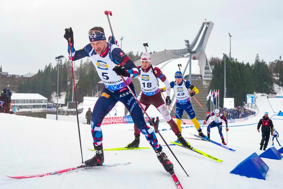 Sturla Holm Lægreid i aksjon under årets verdenscuphelg i Holmenkollen. Sturla Holm Lægreid i aksjon under årets verdenscuphelg i Holmenkollen. Foto: Javad Parsa / NTB