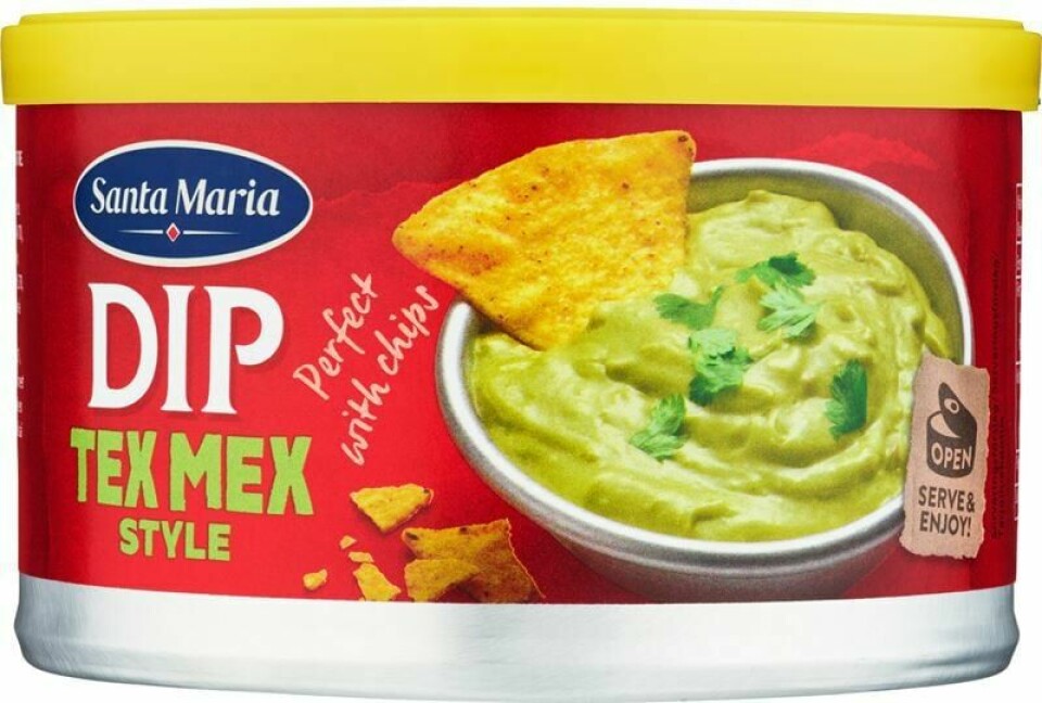 Paulig tilbakekaller Santa Maria Dip Tex Mex Style, 250 gram fordi en rekke produkter ved en feil kan inneholde ostedipp. Paulig tilbakekaller Santa Maria Dip Tex Mex Style, 250 gram fordi en rekke produkter ved en feil kan inneholde ostedipp. Foto: Paullig / handout / NTB