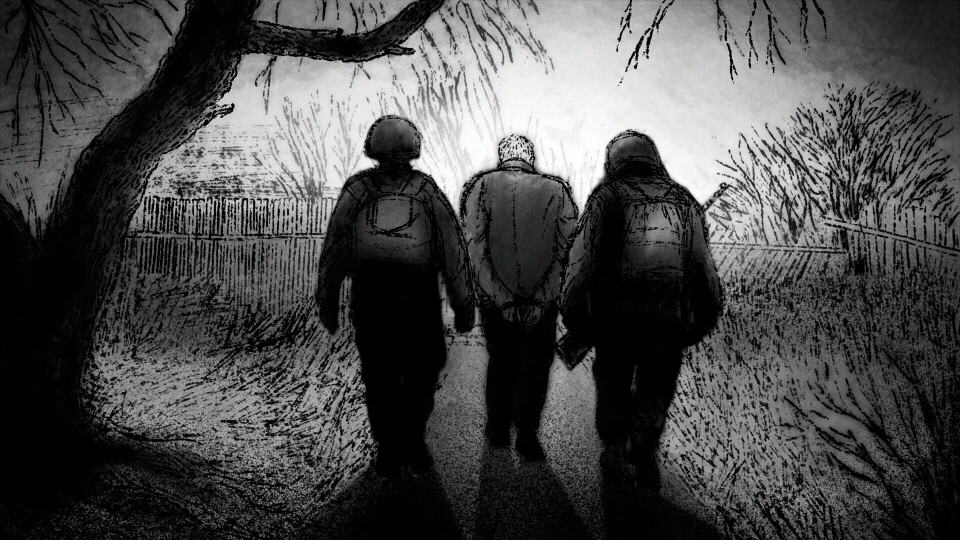 Mange flykter fra krigen, både på russisk og ukrainsk side. Illustrasjonsfoto. Illustration depicting Ukrainian civilian Roman Vuiko being detained by Russian soldiers. (AP Illustration/Peter Hamlin)