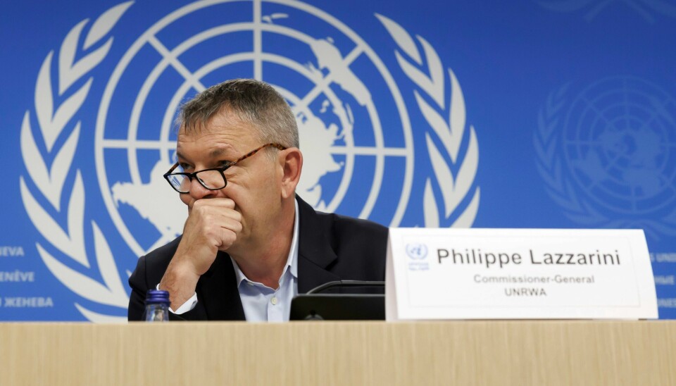 FNs hjelpeorganisasjon for palestinske flyktninger (UNRWA) ledes av Philippe Lazzarini. Organisasjonen har 13.000 ansatte på den krigsherjede Gazastripen, der innbyggerne ifølge FN trues av hungersnød. FNs hjelpeorganisasjon for palestinske flyktninger (UNRWA) ledes av Philippe Lazzarini. Organisasjonen har 13.000 ansatte på den krigsherjede Gazastripen, der innbyggerne ifølge FN trues av hungersnød. Foto: Salvatore Di Nolfi/Keystone via AP / NTB
