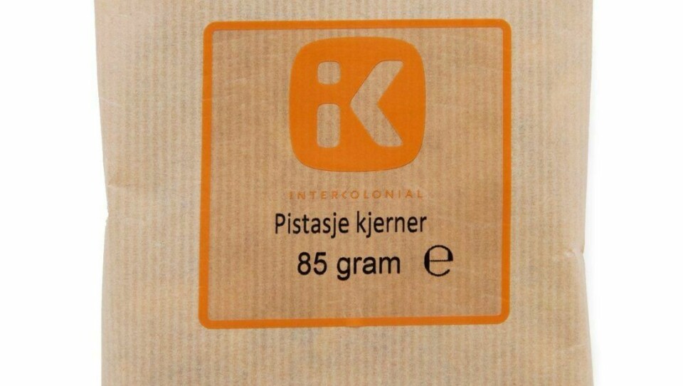 Interkolonial SA trekker tilbake pistasjkjerner på grunn av funn av såkalte aflatoksiner over grenseverdi i produktet. Interkolonial SA trekker tilbake pistasjkjerner på grunn av funn av såkalte aflatoksiner over grenseverdi i produktet. Foto: Matportalen / handout / NTB