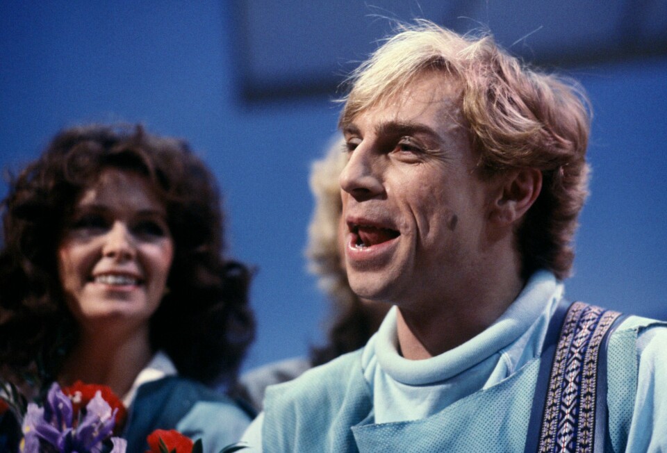 Jahn Teigen ble hyllet under torsdagens Eurovision-feiring. Her er han sammen med Wenche Myhre under den norske Melodi Grand Prix-finalen i februar 1983, som de vant. Oslo 26. februar 1983.Den norske Melodi Grand Prix-finalen.Her vinnerne Jahn Teigen og Wenche Myhre. Teigen mottok en hyllest under torsdagens Eurovision-feiring.