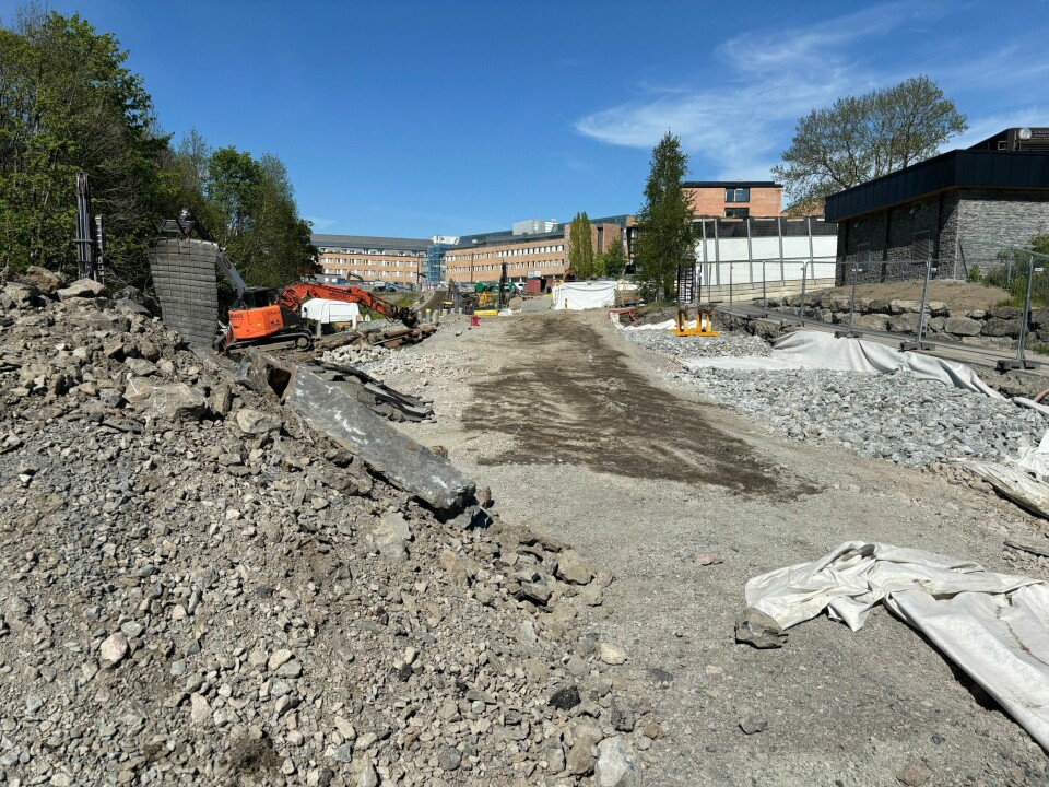 Anleggsområdet til den nye helikopterplattformen ved Rikshospitalet. Risk
