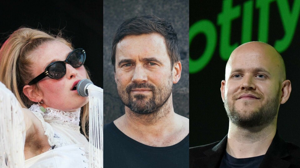 Musikkprofessor spår Spotify-modellen på vei ut Artist Sofie Tollefsbøl, professor Daniel Nordgård og Spotify-gründer Daniel Ek.