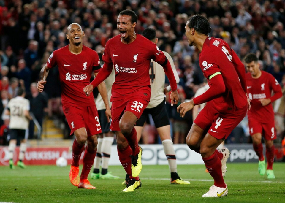 Joël Matip og Thiago Alcantara er i likhet med Jürgen Klopp ferdig i Liverpool etter sesongen. Joel Matip jublet for scoringen som sikret Liverpool seieren hjemme mot Ajax.