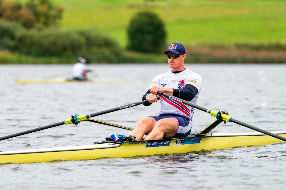 Kjetil Borch under trening på Årungen. Han kjemper for VM-medalje i singlesculleren i Beograd. Kjetil Borch tok seg enkelt videre til kvartfinalen i ro-VM.Foto: Håkon Mosvold Larsen / NTB