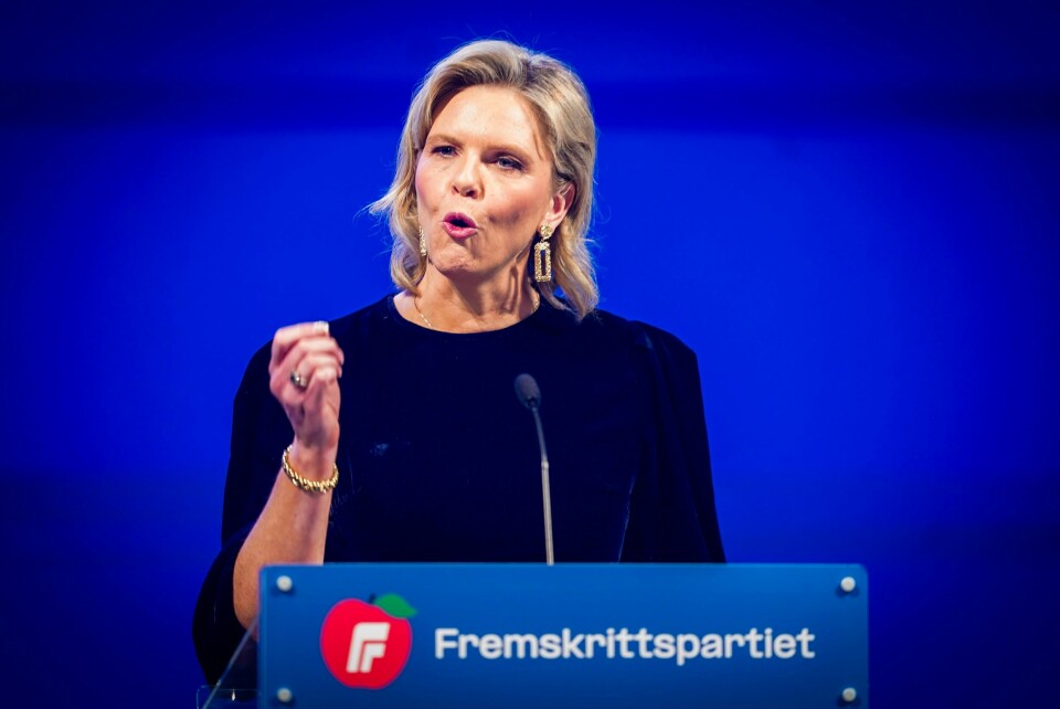 Frp-leder Sylvi Listhaug, her fra Fremskrittspartiets landsmøte i april. Frp-leder Sylvi Listhaug, her fra Fremskrittspartiets landsmøte i april.