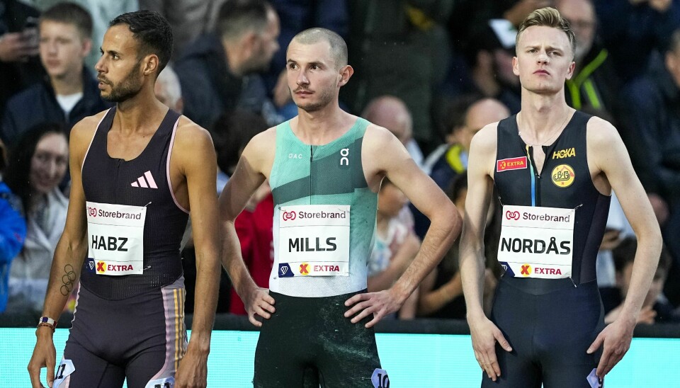 Azeddine Habz (t.v.) før starten på 1500-meteren i Bislett Games torsdag. Her er han sammen med Narve Gilje Nordås (t.h.) og George Mills. Azeddine Habz (t.v.) før starten på 1500-meteren i Bislett Games torsdag. Her er han sammen med Narve Gilje Nordås (t.h.) og George Mills. Foto: Beate Oma Dahle / NTB