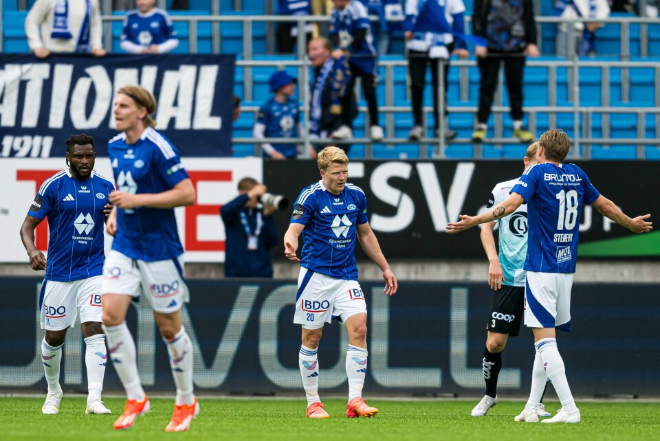 Kristian Eriksen lobbet inn 2-2 til Molde hjemme mot Viking. Kristian Eriksen lobbet inn 2-2 til Molde hjemme mot Viking. Foto: Marius Simensen / NTB