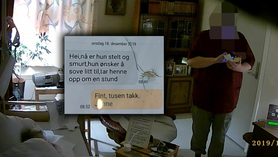 Følgende SMS mottok Janne av sykehjemmet denne morgenen. Videoopptakene viser at moren aldri ble stelt av de ansatte denne morgenen. Følgende SMS mottok Janne av sykehjemmet. Videoopptakene viser at moren aldri ble stelt denne morgenen.