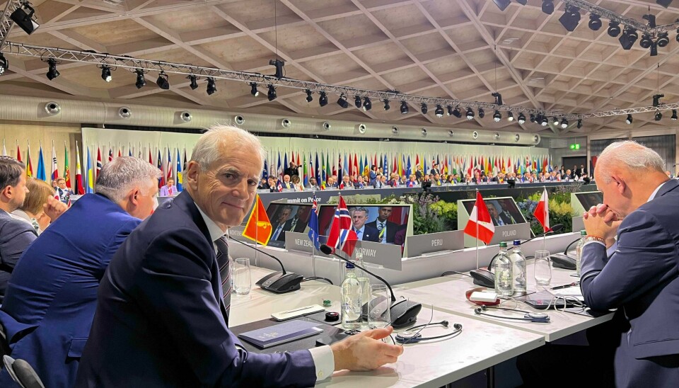 Statsminister Jonas Gahr Støre (Ap) under konferansen Summit of Peace in Ukraine i Sveits.