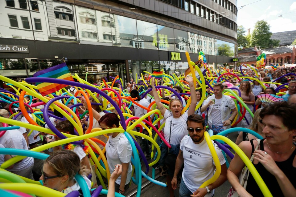Pride-paraden feirer skeivt mangfold og markerer uoppnådde rettigheter og forsvarer eksisterende rettigheter. Paraden gikk lørdag fra Grønland til Pride Park i Sofienbergparken i Oslo. Pride-paraden feirer skeivt mangfold og markerer uoppnådde rettigheter og forsvarer eksisterende rettigheter. Paraden gikk lørdag fra Grønland til Pride Park i Sofienbergparken i Oslo. Foto: Frederik Ringnes / NTB