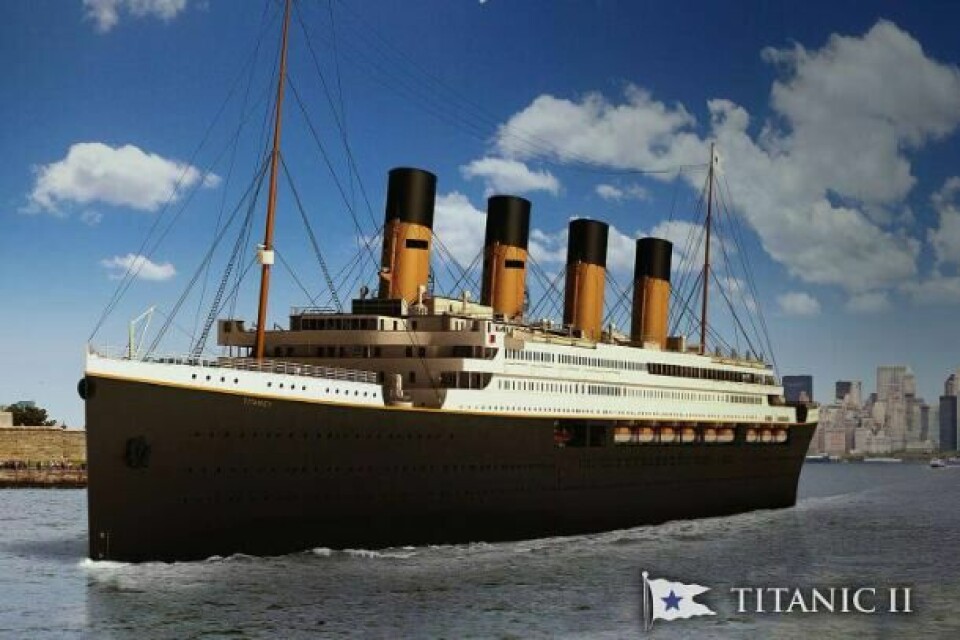 Skjermdump fra Blue Star Lines Titanic II-lansering i 2018. Skjermdump fra Blue Star Lines Titanic II-lansering i 2018.