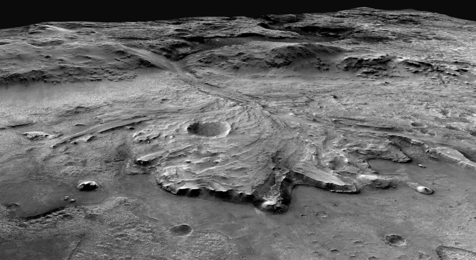 Et bilde tatt av Nasa viser Jezero-krateret på Mars. For milliarder av år siden kan det ha vært en oppblomstring av mikrober noen centimeter under overflaten, tror franske forskere. Et bilde tatt av Nasa viser Jezero-krateret på Mars. For milliarder av år siden kan det ha vært en oppblomstring av mikrober noen centimeter under overflaten, tror franske forskere. Foto: Nasa / AP / NTB