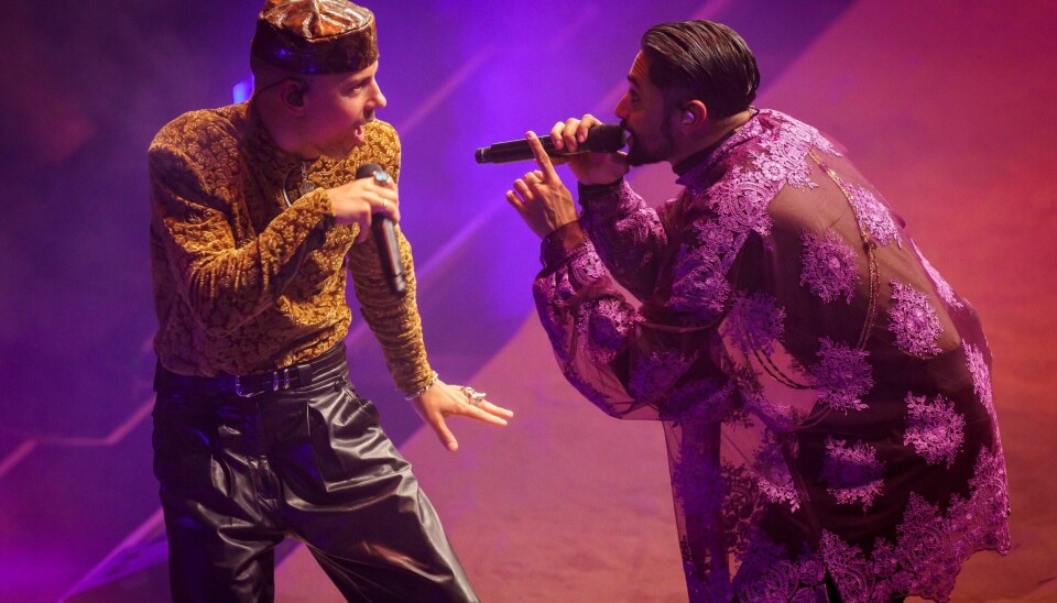 Duoen Karpe, bestående av Magdi Omar Ytreeide Abdelmaguid og Chirag Rashmikant Patel, fotografert under den siste utsolgte konserter i Oslo Spektrum i sommer. Duoen Karpe, bestående av Magdi Omar Ytreeide Abdelmaguid og Chirag Rashmikant Patel, fotografert under den siste utsolgte konserter i Oslo Spektrum i sommer.Foto: Heiko Junge / NTB