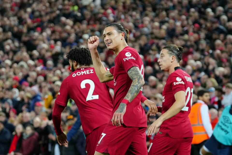 Darwin Nuñez feirer sitt vinnermål for Liverpool mot West Ham. Darwin Nuñez feirer sitt vinnermål for Liverpool mot West Ham. Foto: Jon Super, AP / NTB