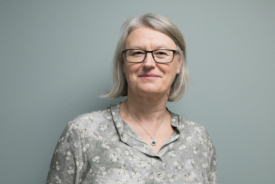 – Flere kan bli syke av influensa denne sesongen, advarer Kjersti Rydland i FHI. Pressebilde av Kjersti Margrethe Rydland i en småblomstrete grå bluse foran en lys vegg.