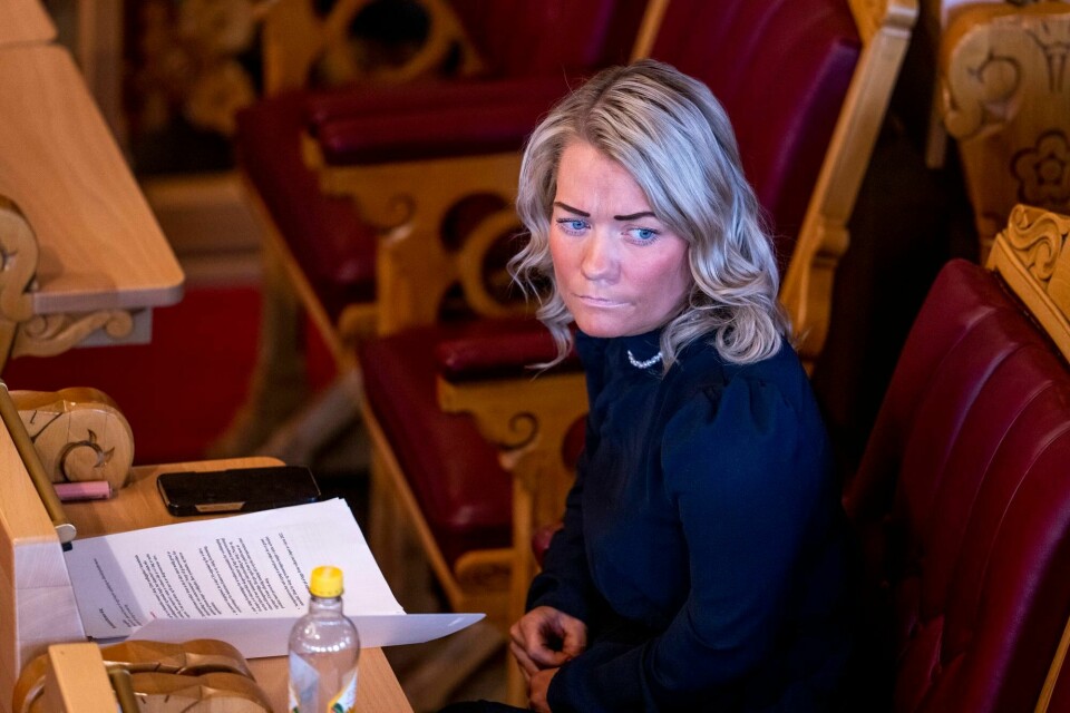 Landbruks- og matminister Sandra Borch deltar på en pressekonferanse onsdag om salget av Norges nest største private eiendom, Meraker Brug. Oslo 20220525. Landbruks- og matminister Sandra Borch (Sp) under den muntlige spørretimen på Stortinget.Foto: Javad Parsa / NTB