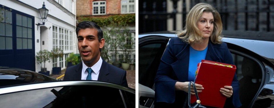To av de trolige kandidatene til å overta etter Liz Truss: Rishi Sunak og Penny Mordaunt. To av de trolige kandidatene til å overta etter Liz Truss: Rishi Sunak og Penny Mordaunt.