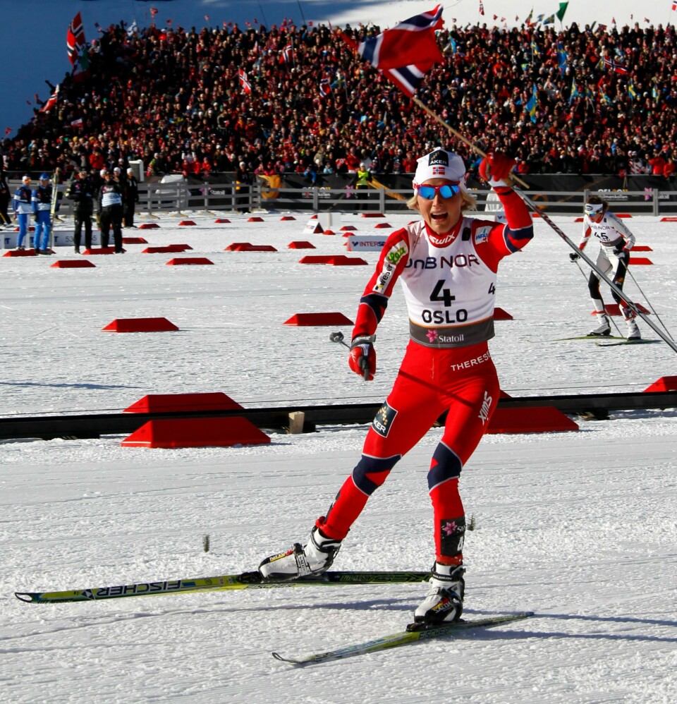 Therese Johaug på vei inn til gull på tremila under ski-VM i Holmenkollen i 2011. Therese Johaug på vei inn til gull på tremila under ski-VM i Holmenkollen i 2011. Foto: Lise Åserud / NTB.