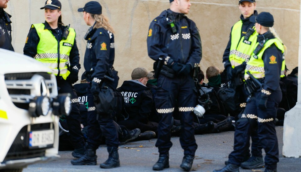 I alt 35 personer ble pågrepet under demonstrasjonen til Den nordiske motstandsbevegelsen i Oslo lørdag. De fleste av dem var ikke fra Norge. Politiet har anholdt alle demonstrantene. Foto: Javad Parsa / NTB