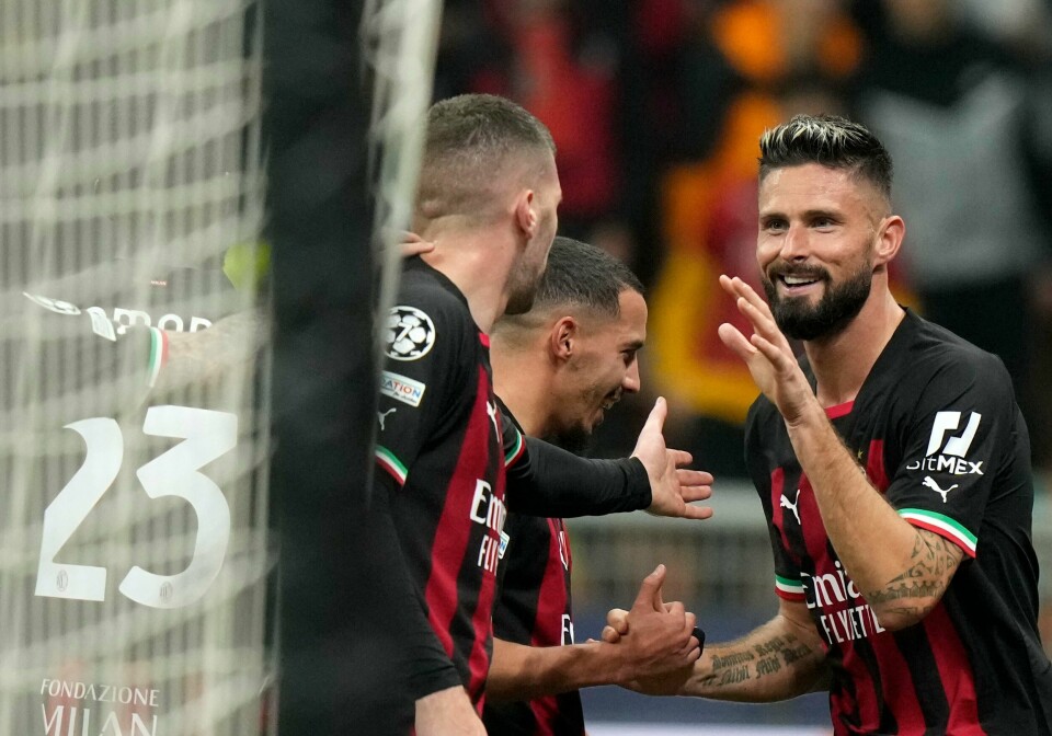Olivier Giroud var i storform da Milan sikret avansement fra Champions League-gruppespillet. Olivier Giroud var i storform da Milan sikret avansement fra Champions League-gruppespillet. Foto: Luca Bruno / AP / NTB