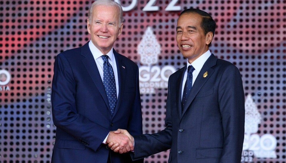 USAs president Joe Biden sammen med Indonesias president Joko Widodo på G20-møtet i Indonesia. USAs president Joe Biden sammen med Indonesias president Joko Widodo på G20-møtet i Indonesia. Foto: Leon Neal / AP / NTB