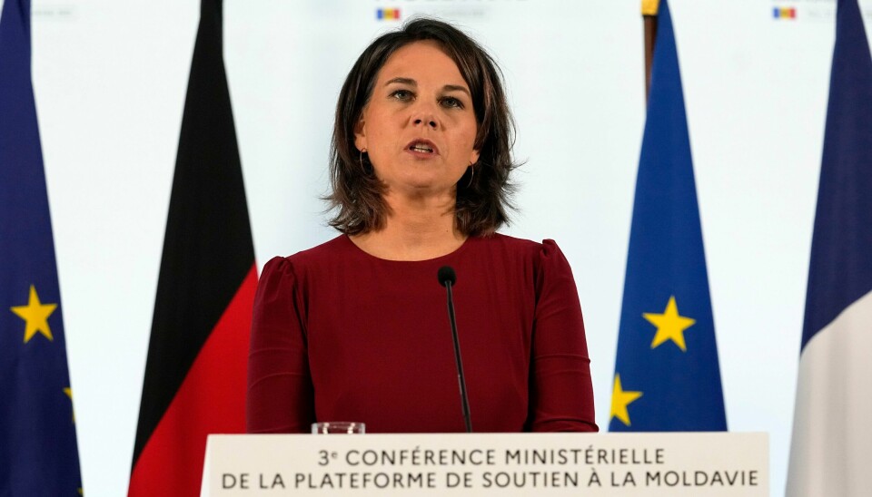 Moldova skal ikke bli latt i stikken, forsikret Tysklands utenriksminister, Annalena Baerbock på mandagens giverkonferanse i Paris. Moldova skal ikke bli latt i stikken, forsikret Tysklands utenriksminister, Annalena Baerbock på mandagens giverkonferanse i Paris. Foto: Michel Euler / AP / NTB