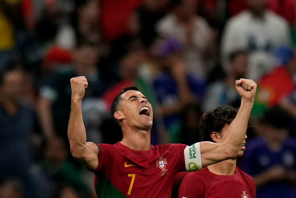 Cristiano Ronaldo feiret vilt etter han trodde han hadde scoret for Portugal mot Uruguay. Cristiano Ronaldo feiret vilt etter han trodde han hadde scoret for Portugal mot Uruguay. Foto: Aijaz Rahi / AP Photo / NTB.