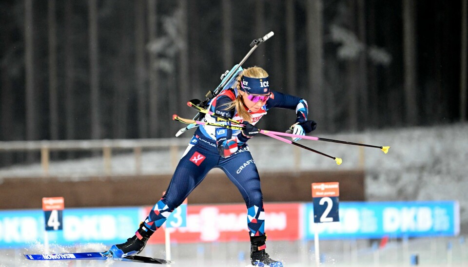 Norges Ingrid Landmark Tandrevold under verdenscupen i skiskyting i Finland. Norges Ingrid Landmark Tandrevold under verdenscupen i skiskyting i Finland. Foto: Anders Wiklund/TT / NTB