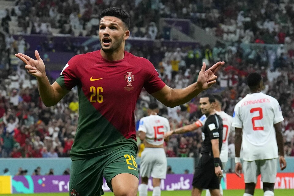 Goncalo Ramos scoret tre mål for Portugal mot Sveits i åttedelsfinalen i fotball-VM. Goncalo Ramos scoret tre mål for Portugal mot Sveits i åttedelsfinalen i fotball-VM. Foto: Natacha Pisarenko / AP Photo / NTB.