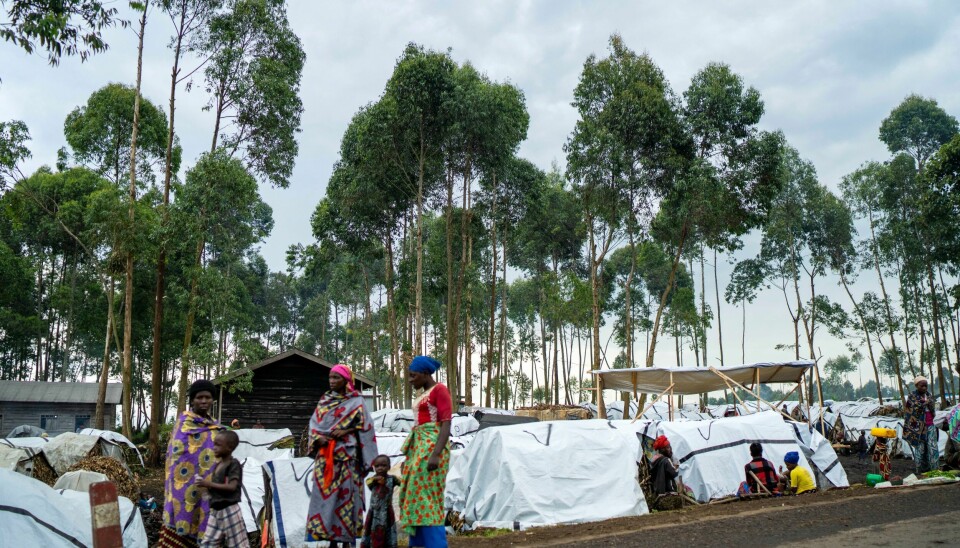 Mennesker som er fordrevet av kampene mellom M23 og kongolesiske regjeringsstyrker, har laget telt av presenninger nord for Goma. Mennesker som er fordrevet av kampene mellom M23 og kongolesiske regjeringsstyrker, har laget telt av presenninger nord for Goma. Foto: Jerome Delay / AP / NTB
