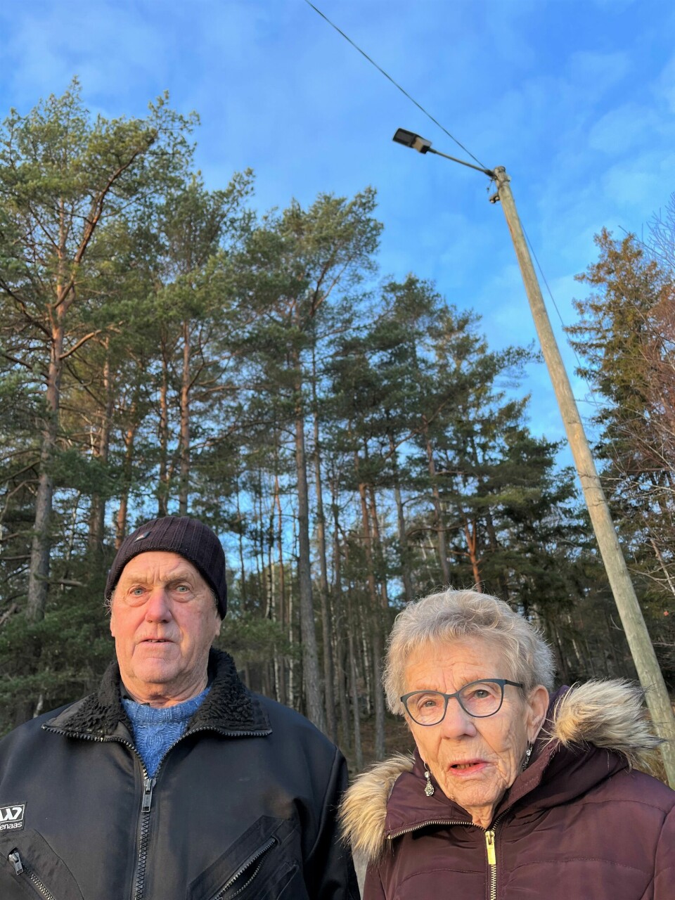 Denne gatelykta er stridens kjerne. Det er det eneste lyset Alma (83) og Odd Isnes (78) har på den cirka 500 meter lange private veien. Denne gatelykta er stridens kjerne. Det er det eneste lyset Alma (83) og Odd Isnes (78) har på den cirka 500 meter lange private veien.