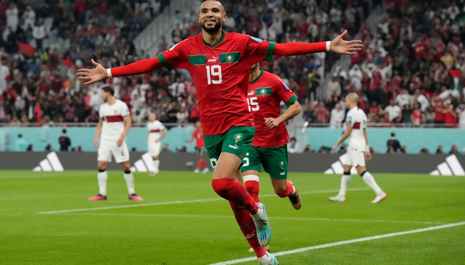 Youssef En-Nesyri scoret for Marokko mot Portugal. Youssef En-Nesyri scoret for Marokko mot Portugal. Foto: Martin Meissner / AP / NTB